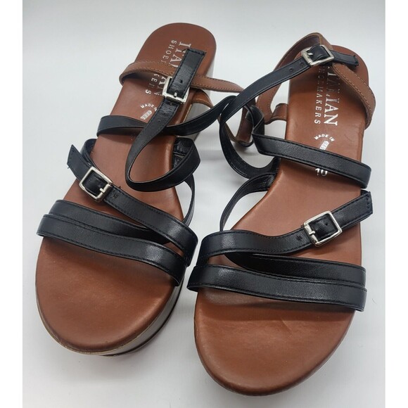 Women’s Platform Heels Open Toe Ankle Strap Italian Shoemakers Black Size 10 - Picture 1 of 7